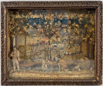 UNUSUAL SHADOW BOX DIORAMA OF A WORLD WAR I ENCAMPMENT 20th Century 13" x 16".