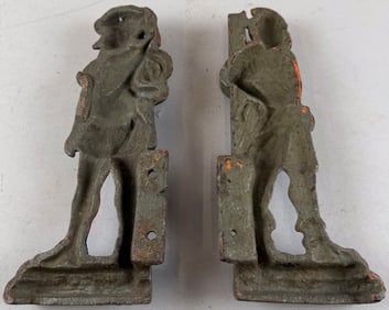 TWO CONTINENTAL CAST IRON FIGURES OF HUNTERS 19th Century Heights 10.5" and 11".