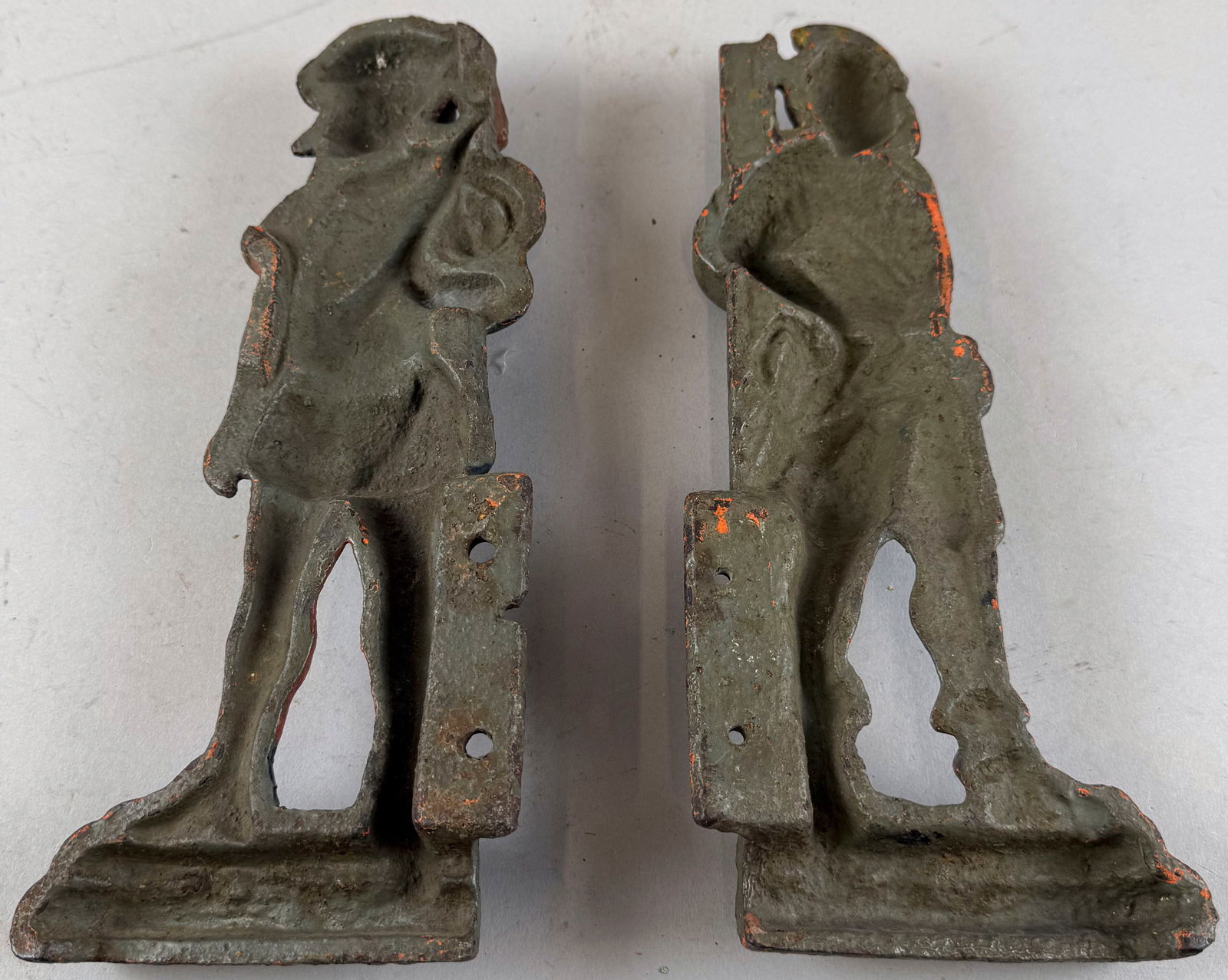 TWO CONTINENTAL CAST IRON FIGURES OF HUNTERS 19th Century Heights 10.5" and 11". (1 of 2)