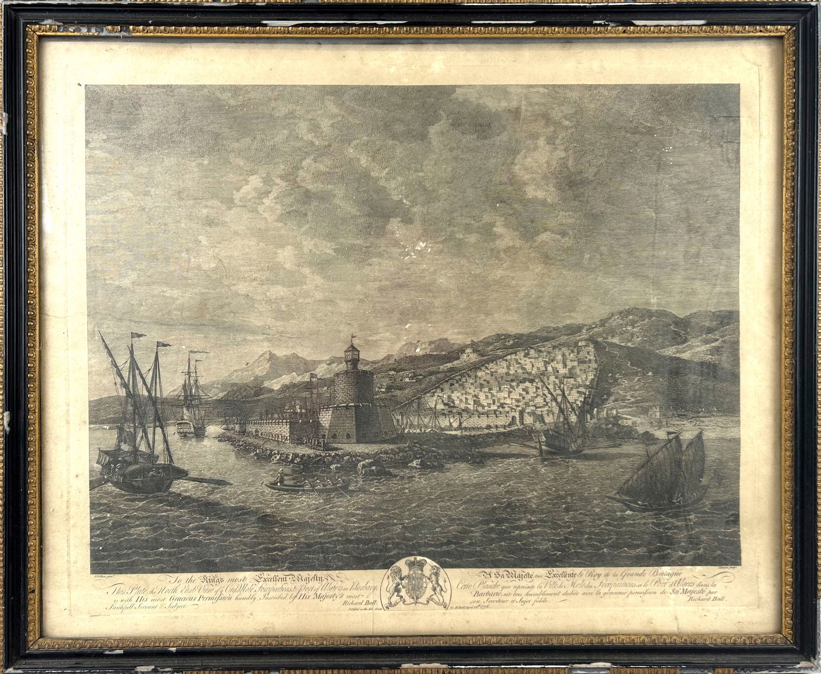 ENGLISH ENGRAVING "TO THE KING'S MOST EXCELLENT MAJESTY, THIS PLATE, THE NORTH EAST VIEW OF Y/E (1 of 2)