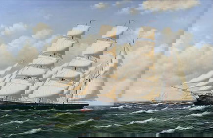 SHIP PORTRAIT Late 20th Century Oil on canvas, 24" x 36". Framed 27" x 39".