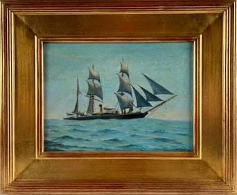 JOHN W. SCHMIDT (America, Contemporary), The U.S.S. Ranger at sea., Oil on board, 9" x 12". Framed