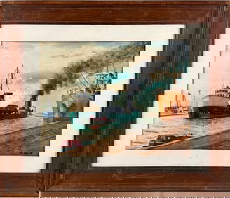 WALLACE E. REID (20th Century,), "Freighters"., Watercolor on paper, 12" x 16". Framed 20" x 24".