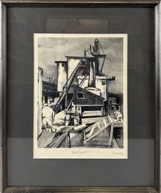 BENJAMIN HOFFMAN (ABAMOWITZ) (Maryland/New York, 1917-2011), "Waterfront"., Lithograph, 8.75" x