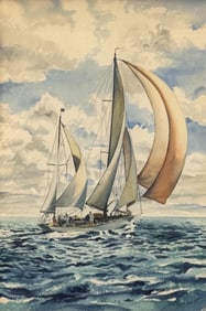 AMERICAN SCHOOL (20th Century,), Sailboat underway., Watercolor on paper, 19" x 13" sight. Framed