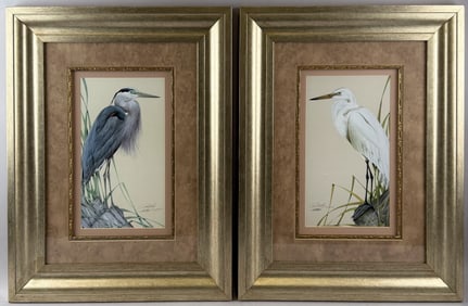 ART LAMAY (Florida/Pennsylvania, 1938-), Pair of bird studies, one of an egret and one of a great