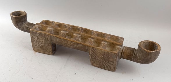 AFRICAN AWALE WOODEN GAME BOARD Length 24.5".