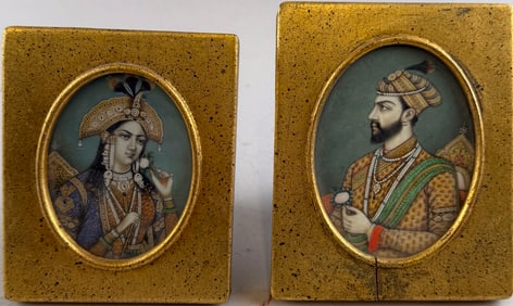 INDO-PERSIAN SCHOOL (19th Century,), Portraits of Emperor Shah Jahan and Mumtaz Mahal., Mixed
