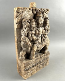 INDIAN CARVED WOODEN PANEL DEPICTING A DEITY 19th Century Height 14.5". Width 8". Depth 3".