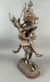 TIBETAN MIXED GILT METAL FIGURE OF YAMANTAKA 20th Century Height 27". Width 14". Depth 10".