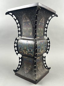 CHINESE CLOISONNE AND BRONZE GU VASE 19th Century Height 16".