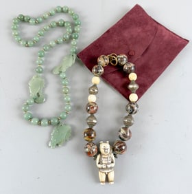 TWO CHINESE HARDSTONE NECKLACES Mid- to Late 20th Century Lengths 15" and 16".