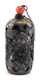 SILVER METAL OVER HARDSTONE SNUFF BOTTLE Early 20th Century Height 2.75".