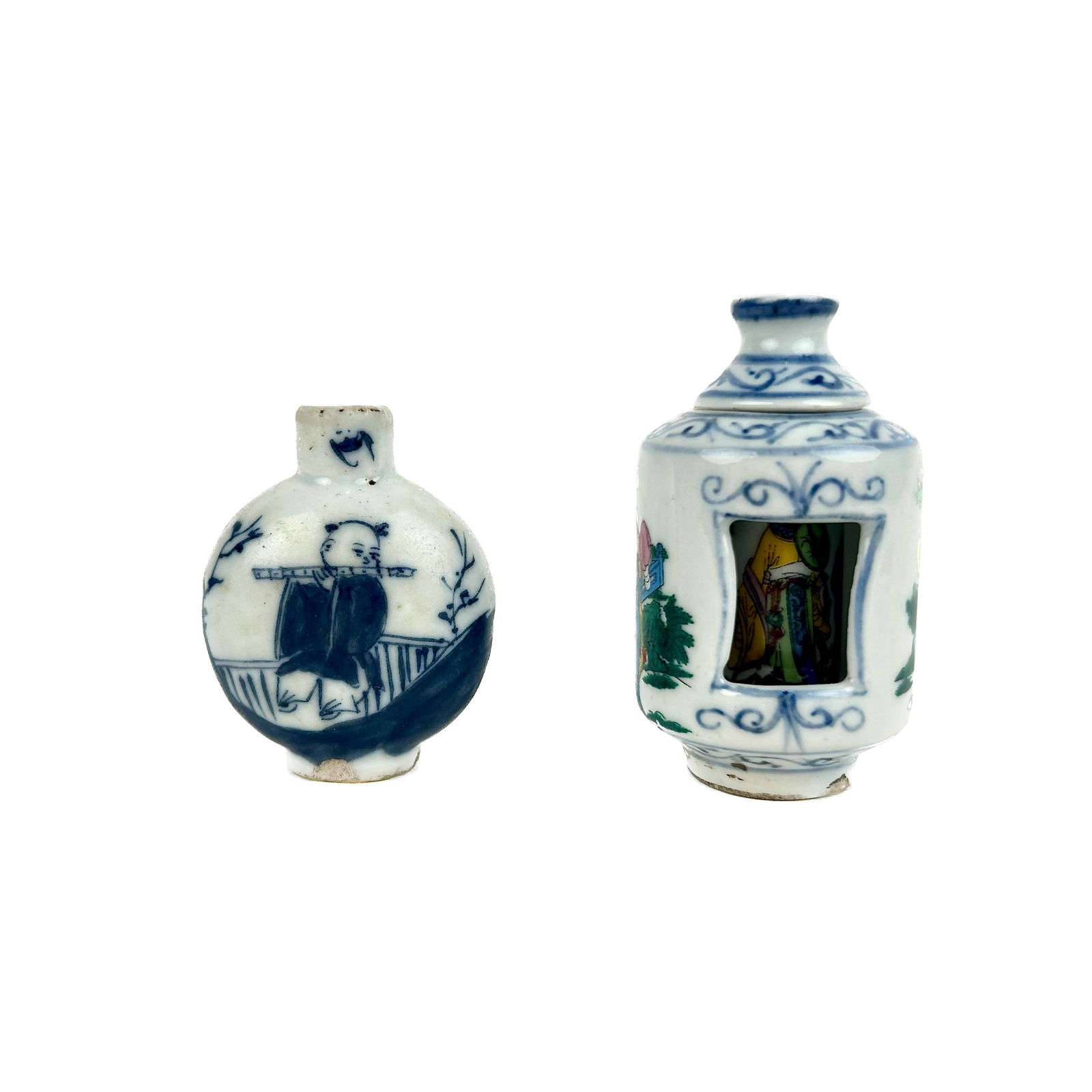 TWO BLUE AND WHITE PORCELAIN SNUFF BOTTLES Late 19th Century (1 of 7)
