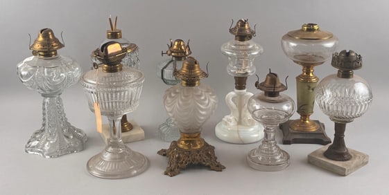 NINE FLUID LAMPS 19th/Early 20th Century Heights from 7.5" to 12".