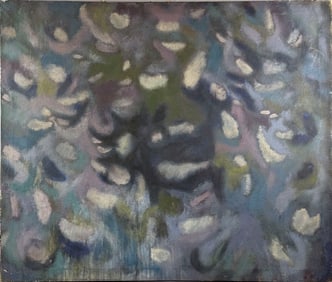 WILLIAM BLIZARD (America, 20th Century), Abstract in shades of blue, purple, green and white., Oil