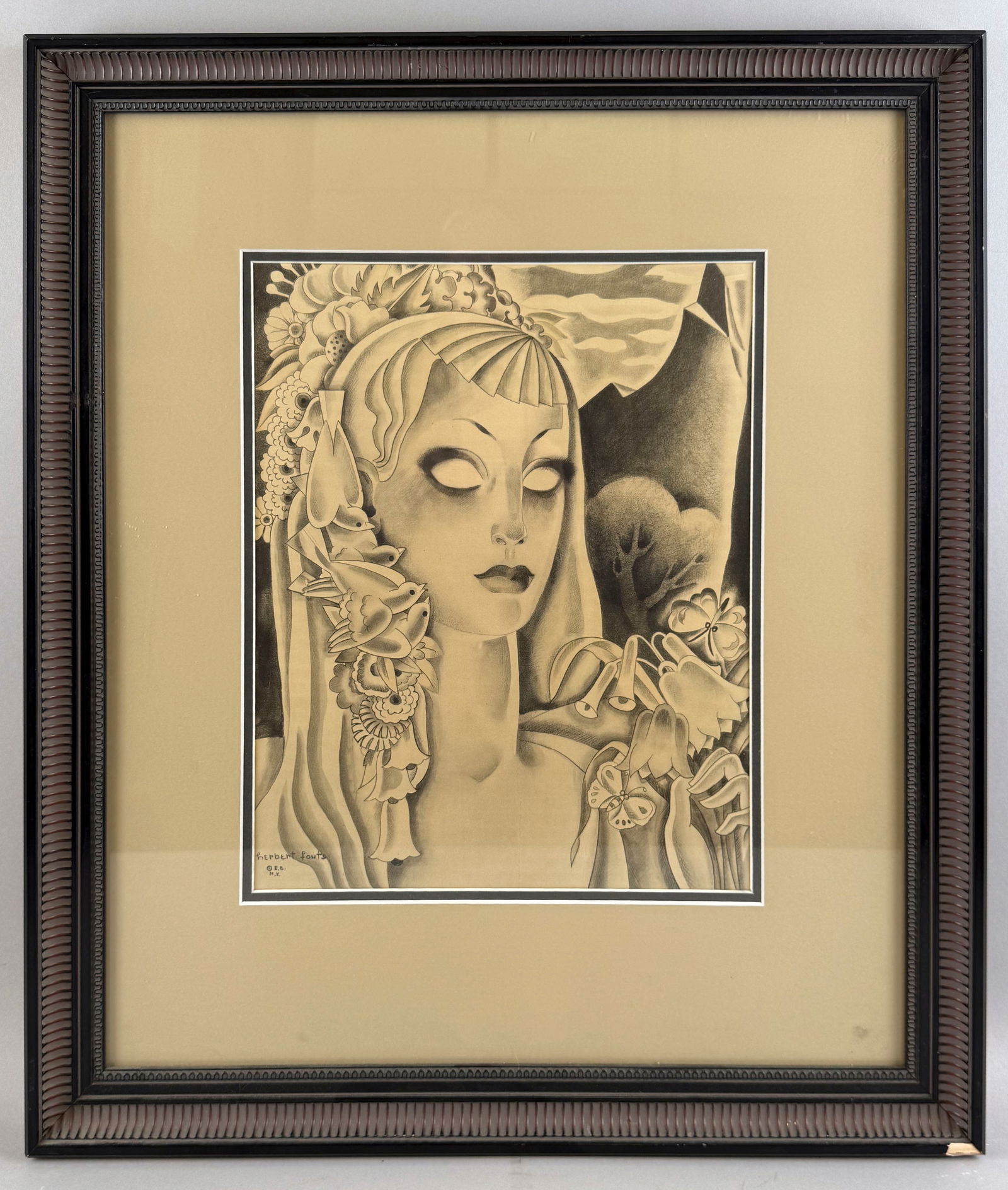 HERBERT E. FOUTS (Indiana, 19th/20th Century), Portrait of a woman., Pencil on paper, 14" x 11.5" (1 of 4)