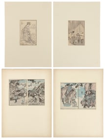 KATSUSHIKA HOKUSAI (Japan, 1760-1849), Twenty floral and figural bookplates., Sizes vary. Mats 20" x