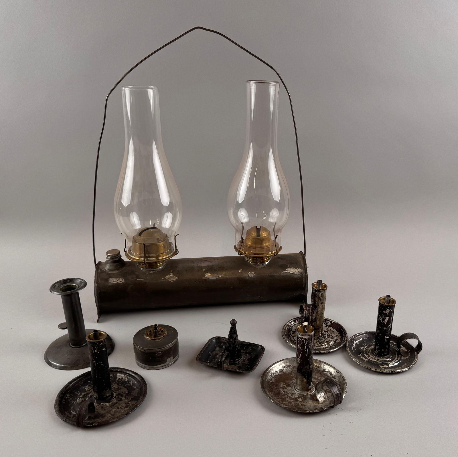 EIGHT TIN LIGHTING ITEMS 19th Century Heights from 2" to 17". (1 of 1)