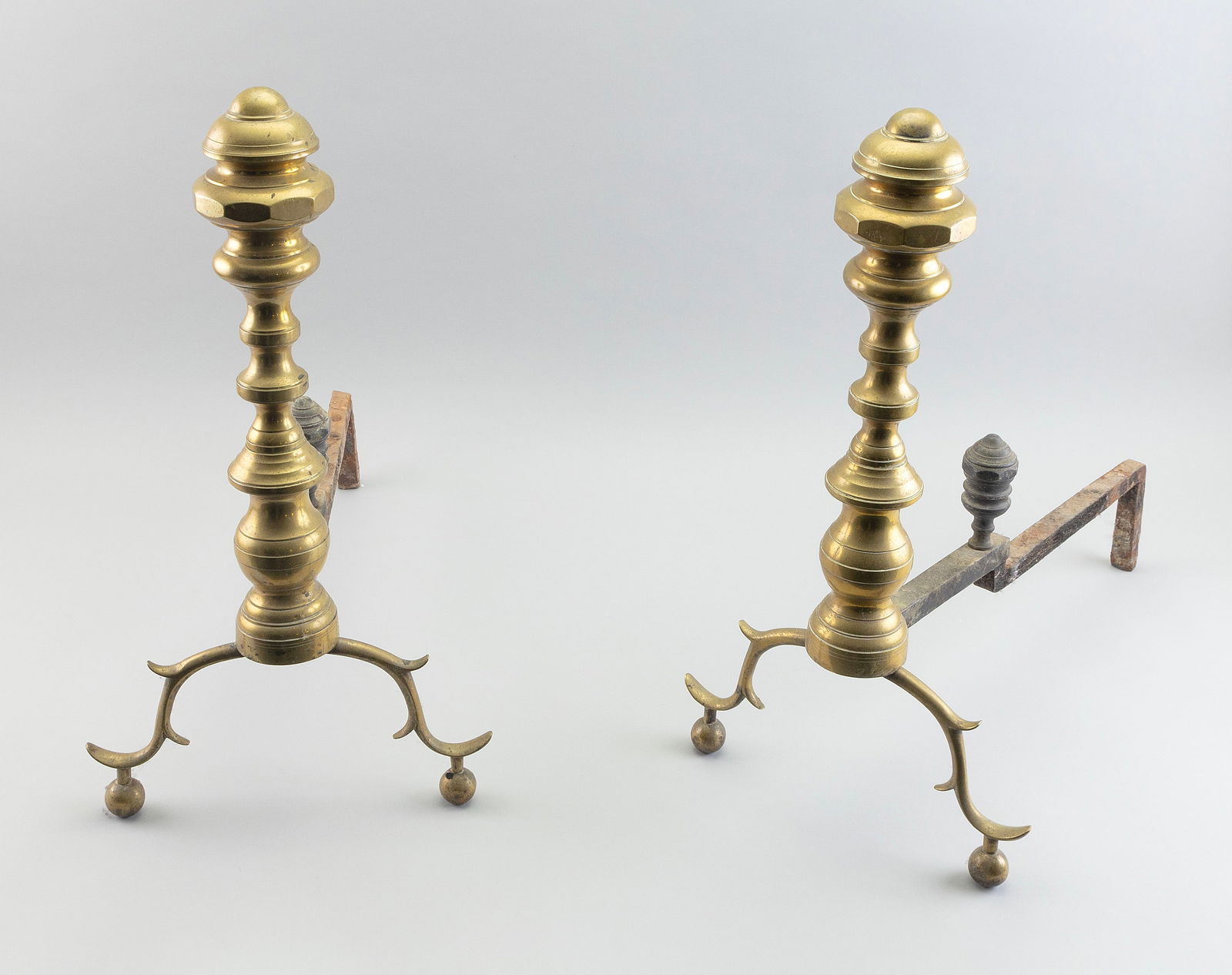 PAIR OF BRASS ANDIRONS America, Circa 1800 Heights 20.5". Depths 20.5". (1 of 1)