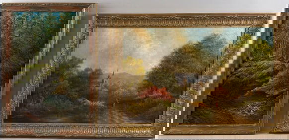 TWO LANDSCAPE PAINTINGS 19th Century Oils. Framed 19" x 13" and 17" x 25".