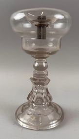 EARLY PRESSED AND FREEBLOWN GLASS WHALE OIL LAMP Circa 1830 Height 7.75".