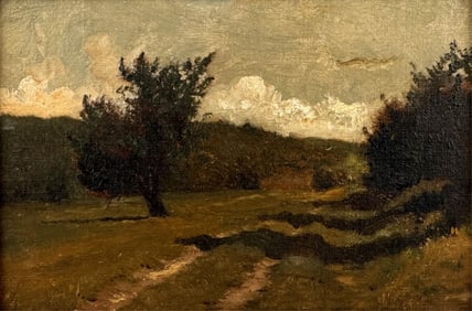 PASTORAL SCENE PAINTING 19th Century Oil on board. Framed 7.5" x 10.75".