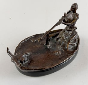 "SMOKING WITH THE SPIRIT OF THE BUFFALO" BRONZE AFTER CHARLES M. RUSSELL 20th Century Length 8".