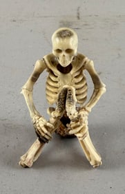 CARVED DEER ANTLER HUMAN SKELETON FETISH 20th Century Height 2.75".