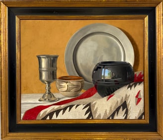 SOUTHWEST-THEMED STILL LIFE PAINTING 20th Century Oil on masonite. Framed.