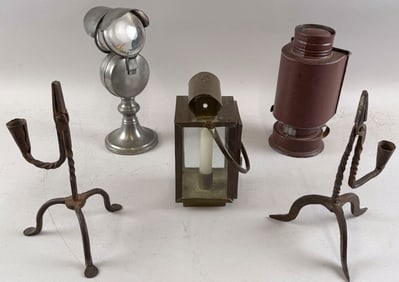 FIVE LIGHTING DEVICES 19th/20th Century Heights from 9" to 10".
