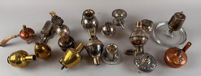 SEVENTEEN SMALL LAMPS 19th/Early 20th Century Heights from 2.25" to 4.75".