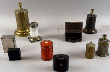 TEN MATCH SAFES 19th/Early 20th Century Heights from 1.75" to 6".