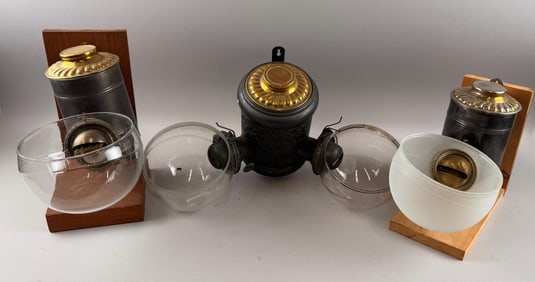 THREE RARE ANGLE LAMPS Mid-19th Century Heights 8.5" and 10.5".