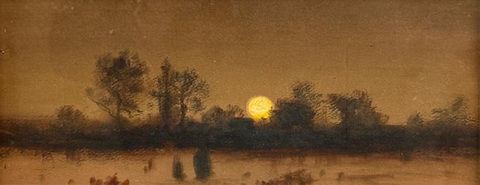 JAMES HENRY MOSER (Massachusetts/Washington, D.C./Canada, 1854-1913), "Moon over Trees"., Framed 10"