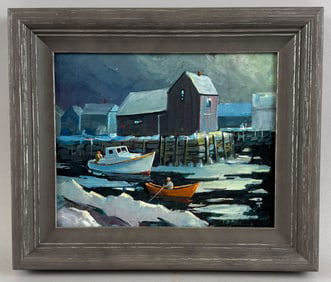 PAINTING OF MOTIF #1, ROCKPORT, MASSACHUSETTS 20th Century Oil on panel, 7.75" x 9.5". Framed 11" x