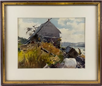 FOREST WALKER ORR (Maine, 20th Century), Lobster shack on the Maine coast., Watercolor on paper, 11"