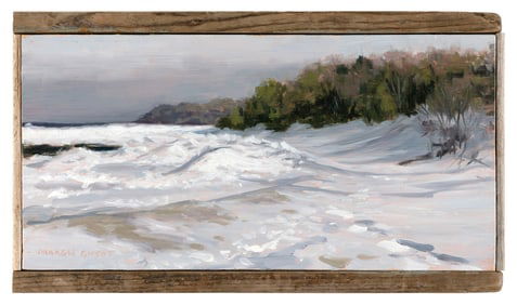 MARGIE GUYOT (America, Contemporary), "View from Norwood Beach - January"., Oil on canvas board, 8"