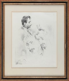 RAPHAEL SOYER (New York, 1899-1987), Portrait study of men and a nude woman., Pencil on paper,