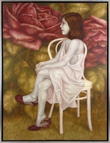 AMERICAN SCHOOL (Late 20th Century,), Portrait of a seated young lady wearing red shoes., Oil on