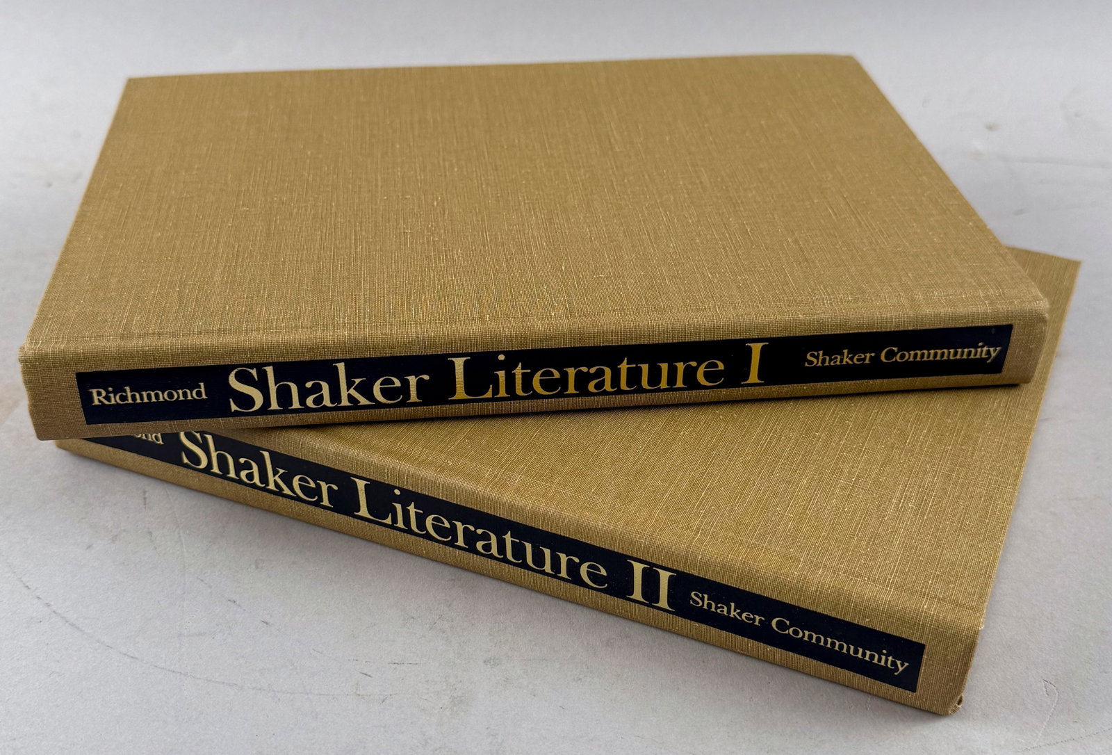 "SHAKER LITERATURE" BY MARY L. RICHMOND, VOLUMES I AND II 10.25" x 7.25".: "SHAKER LITERATURE" BY MARY L. RICHMOND, VOLUMES I AND II Hanover, N.H.: Shaker Community Inc. and University Press of New England, 1977. 10.25" x 7.25".