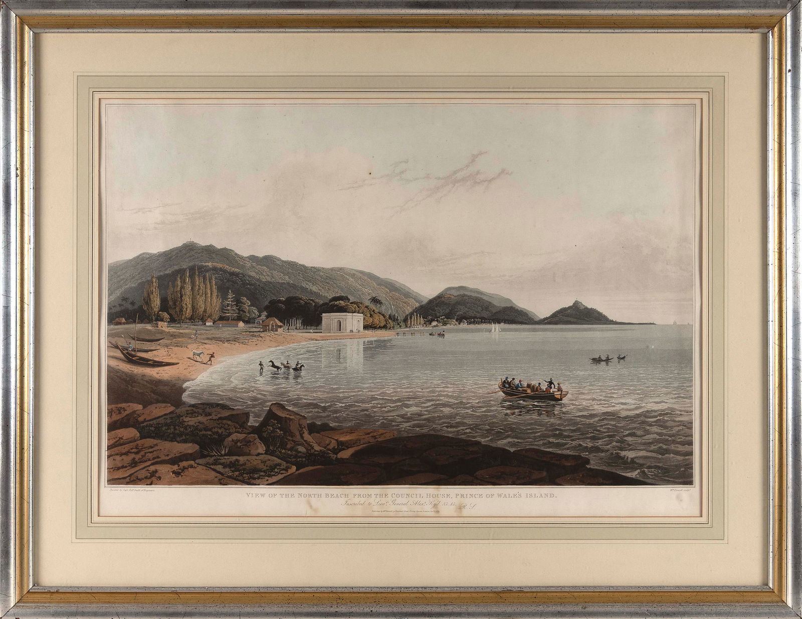 HAND-COLORED LITHOGRAPH "VIEW OF THE NORTH BEACH FROM THE COUNCIL HOUSE, PRINCE OF WALES ISLAND" (1 of 2)