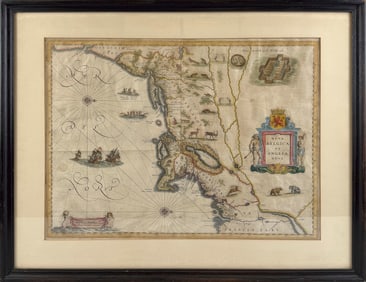 RARE AND EARLY ENGRAVED MAP OF NEW ENGLAND AND NEW YORK BY WILLEM JANSZOON BLAEU The Netherlands,