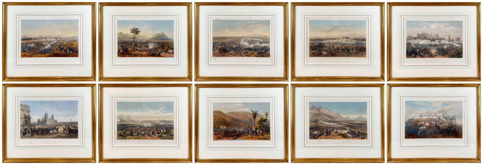 TEN WORKS AFTER CARL NEBEL 19th Century Hand-colored lithographs on paper, 13.25" x 18" sight. (1 of 20)