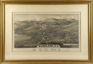 LITHOGRAPHED MAP "HAMILTON, N.Y" 19th Century 15" x 25.5" sight. Framed 23" x 34.5".