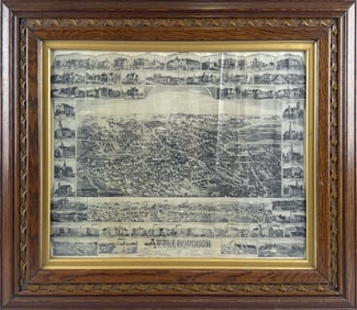 MAP OF ATTLEBORO, MASSACHUSETTS Circa 1891 15.5" x 19.5" sight. Framed 22.75" x 26.75".