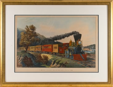 CURRIER & IVES HAND-COLORED LITHOGRAPH "AMERICAN EXPRESS" New York, 19th Century Image 17.5" x