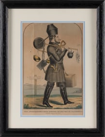 HAND-COLORED LITHOGRAPH "THE INDEPENDENT GOLD HUNTER ON HIS WAY TO CALIFORNIA. I NEITHER BORROW NOR