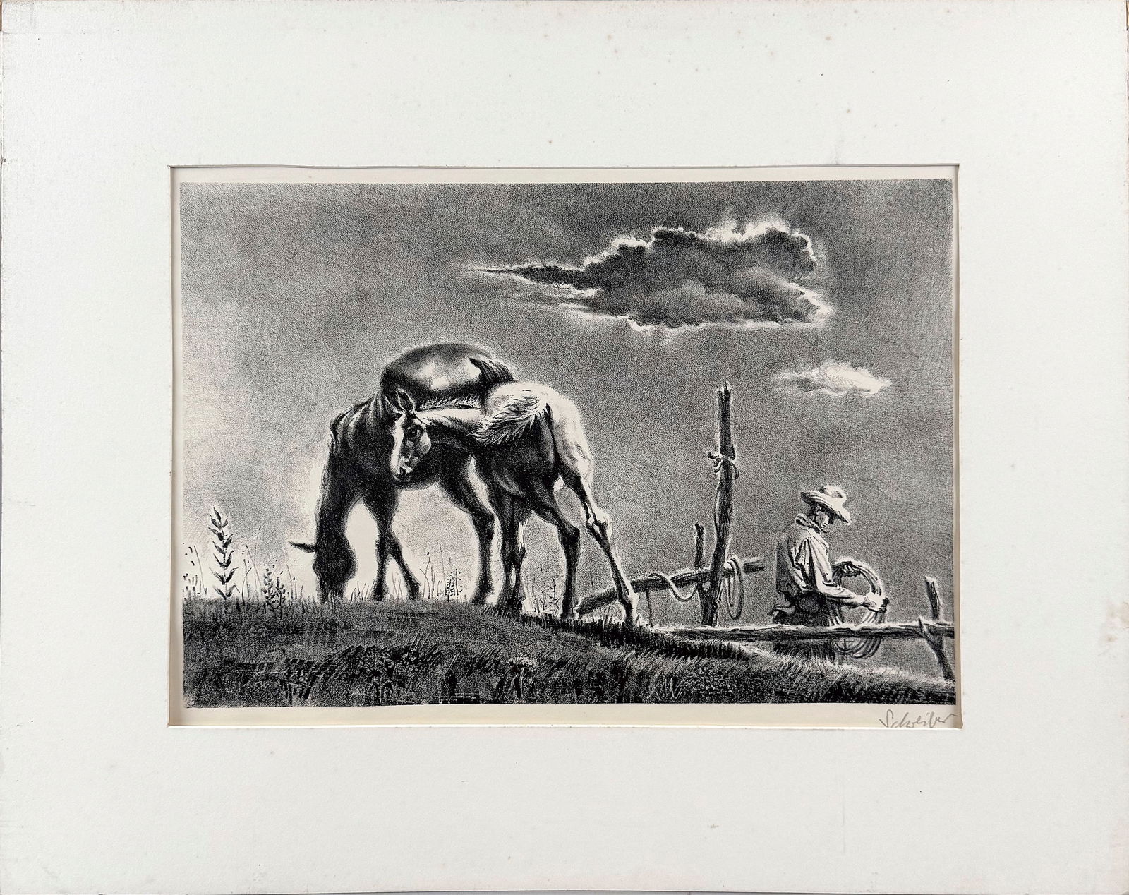 GEORGES SCHREIBER (Belgium/New York, 1904-1977), "Mare and Colt"., Etching, 9.5" x 13.25". Matted: GEORGES SCHREIBERBelgium/New York, 1904-1977"Mare and Colt". Signed in pencil lower right "Schreiber".Etching, 9.5" x 13.25". Matted 16" x 20".