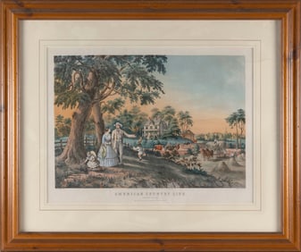 CURRIER & IVES HAND-COLORED LITHOGRAPH "AMERICAN COUNTRY LIFE. SUMMERS EVENING" New York, 19th